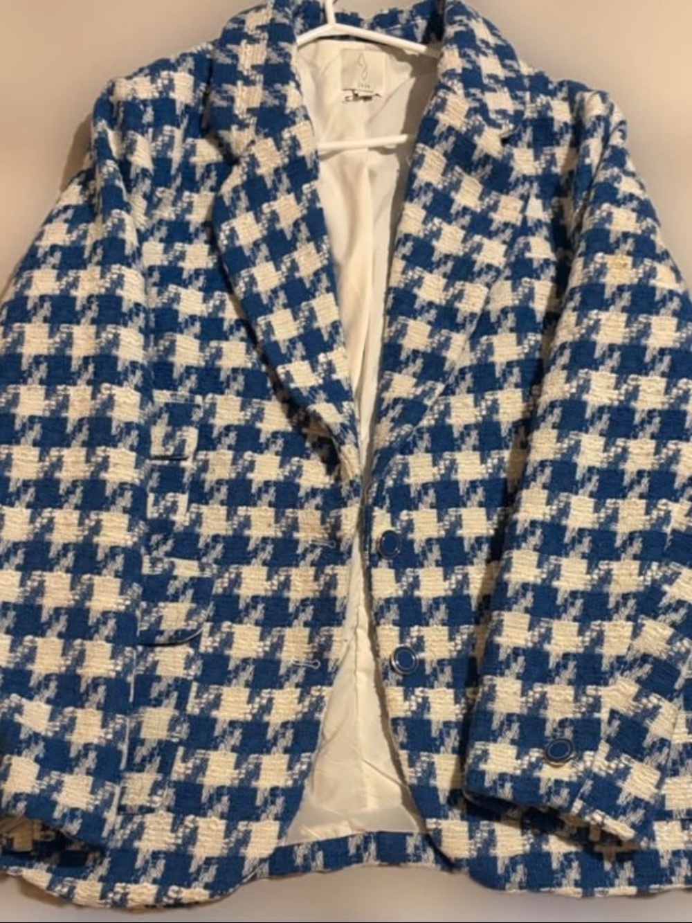 Joie Tweed Houndstooth Blazer XL | Blue White Chanel-Inspired Jacket | Like New
